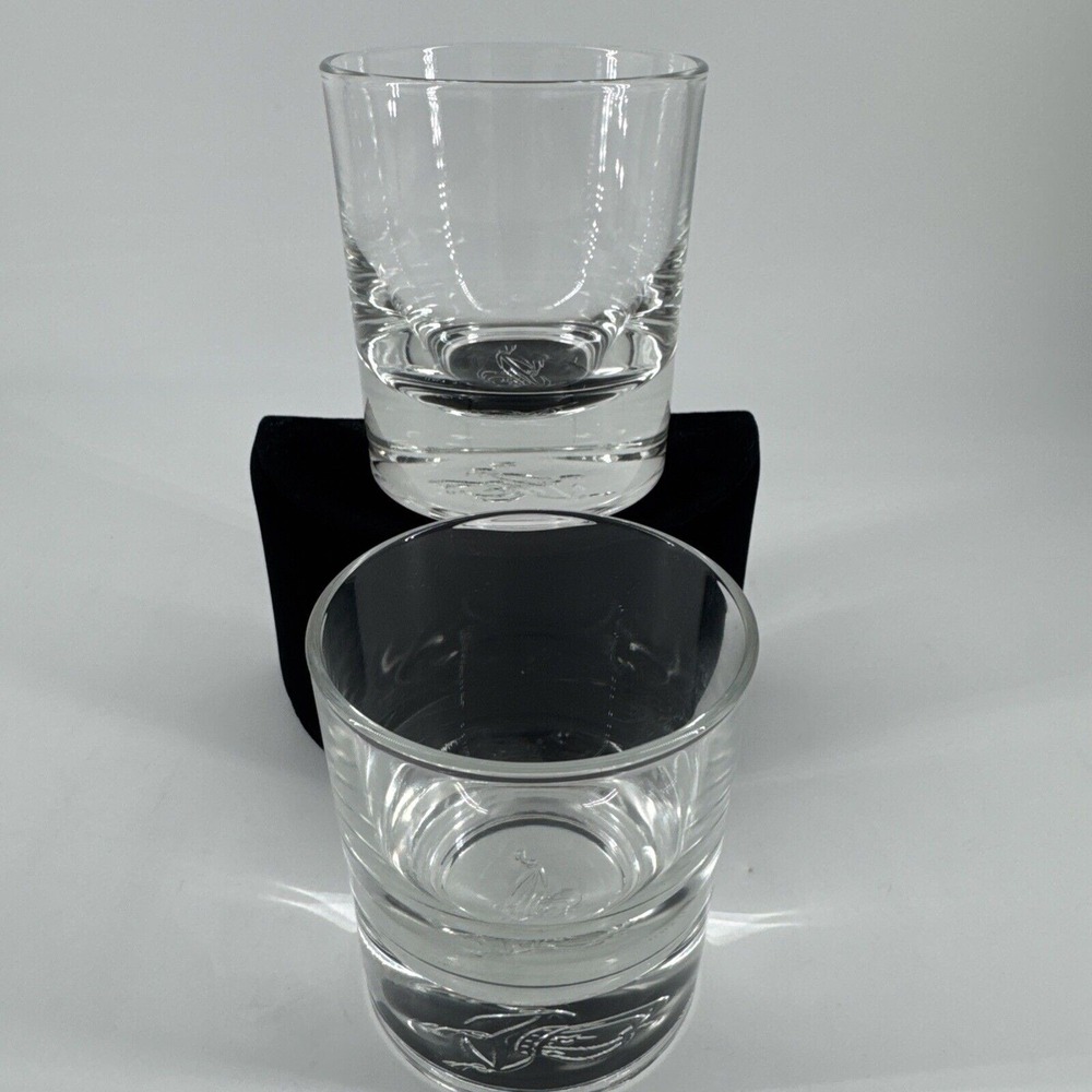 Crown Royal Clear Glass Logo on Bottom Lowball Cocktail Set of 2 Weighted Bottom